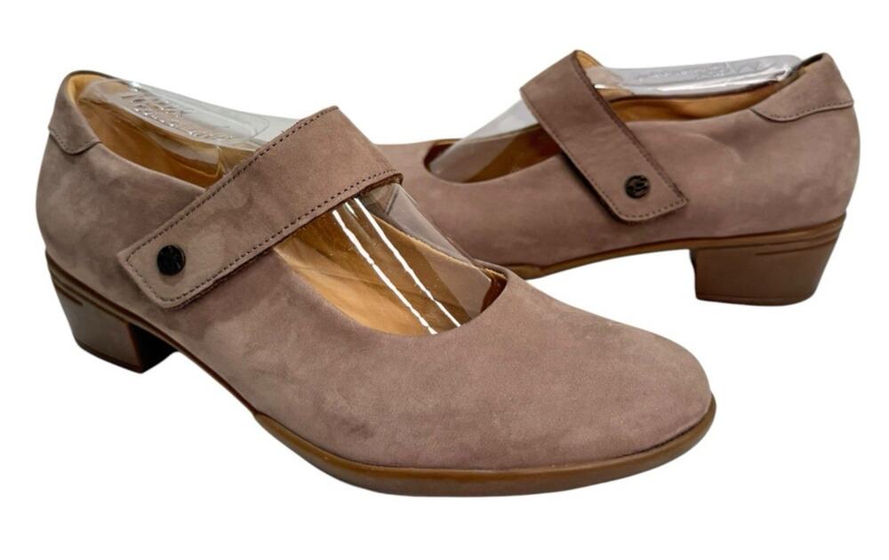 Hartjes XS Women's 8.5 Taupe Nubuck Mary Jane Leather Block Heel City Shoe $265